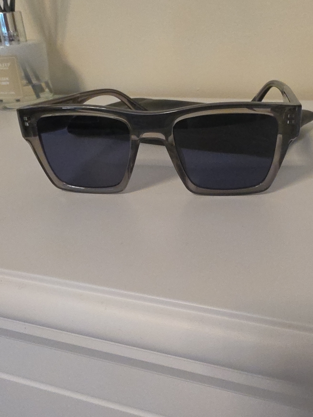 QUAY Fast Lane Rectangular Transparent Gray Sunglasses with Dark Lenses
